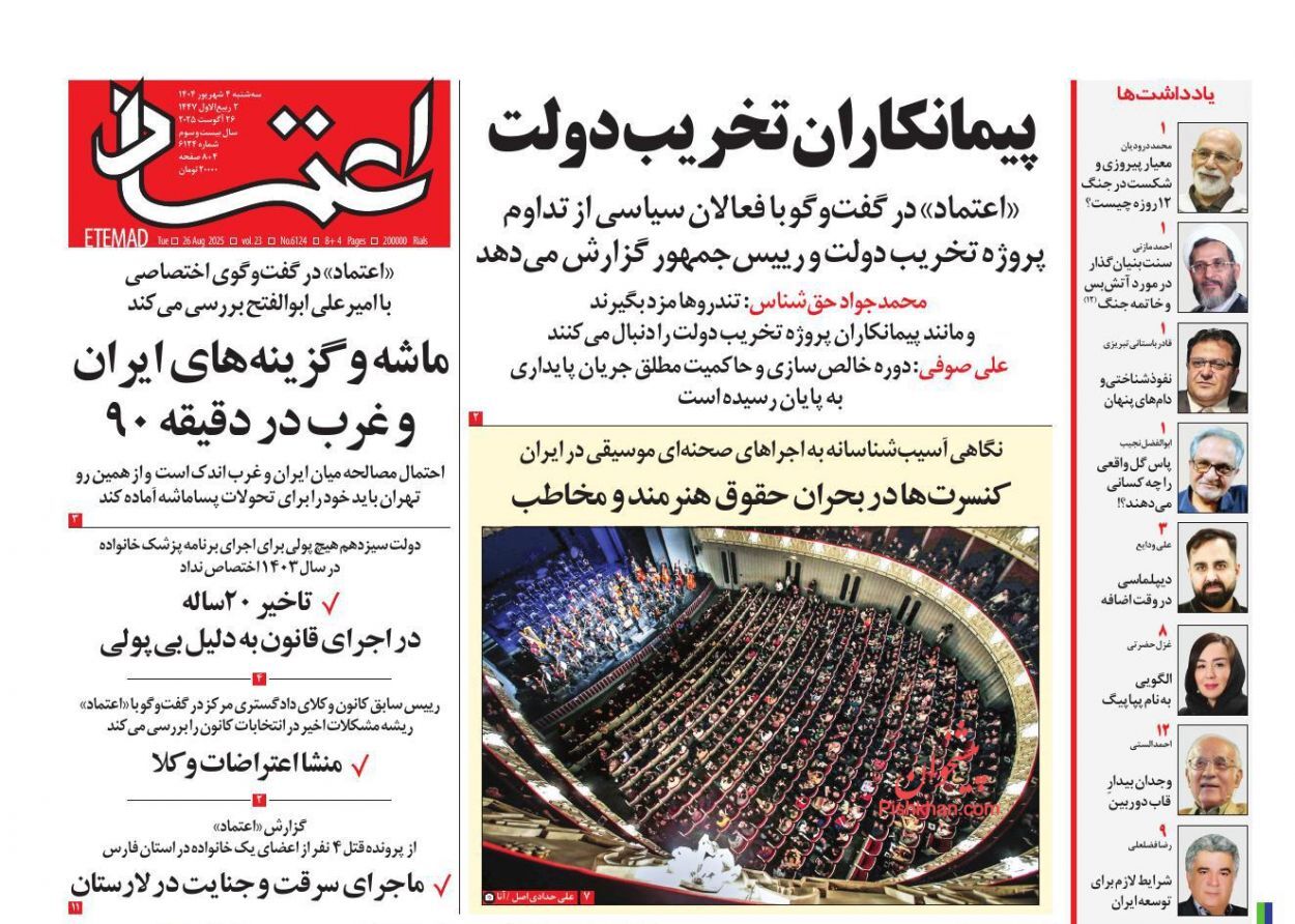 صفحه نخست روزنامهها - سهشنبه ۴ شهریور صفحه نخست روزنامهها - سهشنبه ۴ شهریور